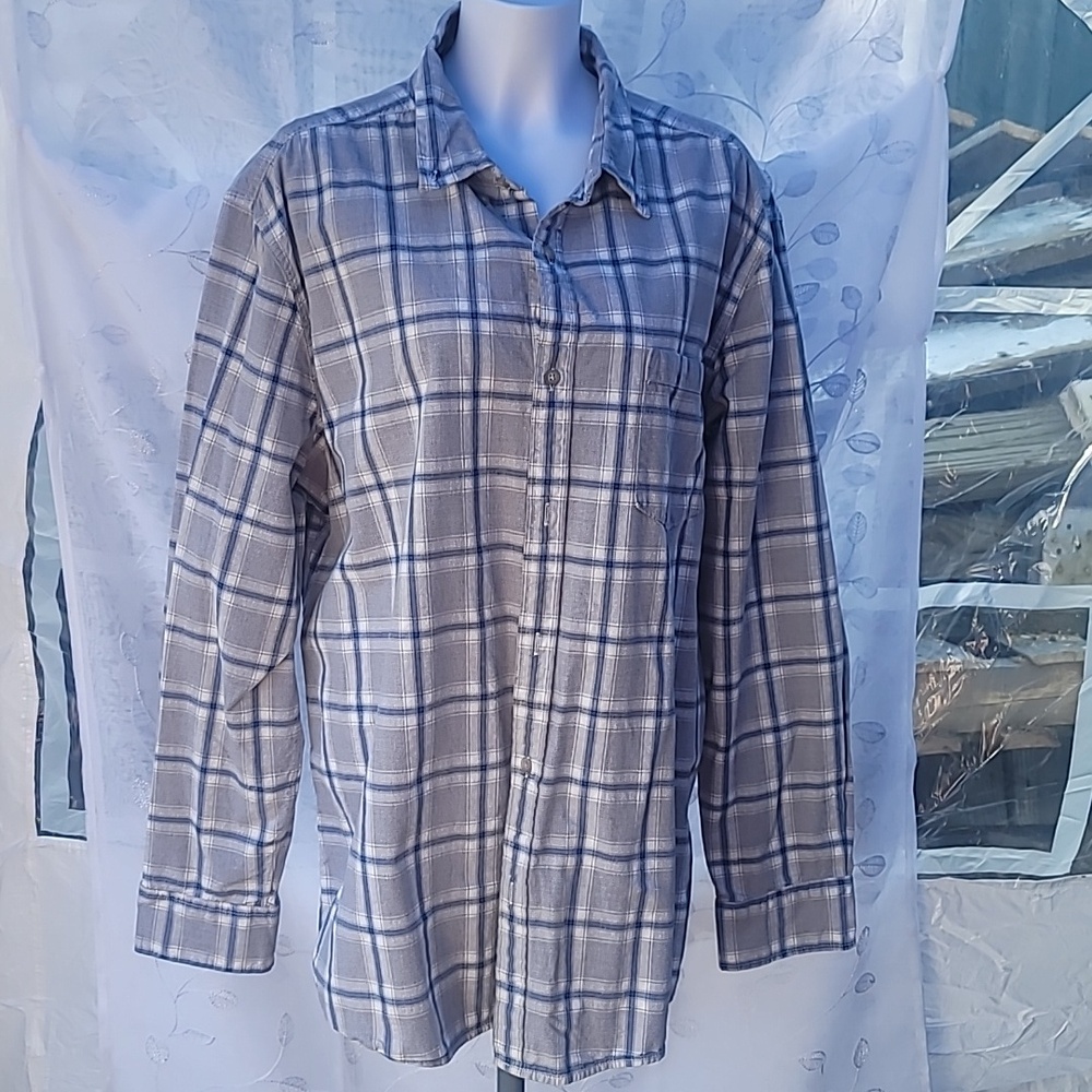 Men's blue/gray/white "Sonoma" BUTTON-UP long sleeve heavy weight shirt XXL